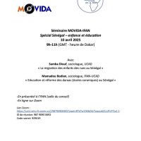 Séminaire MOVIDA-IFAN Jeudi 10 avril 11h-13h Spécial Sénégal - Enfance et éducation