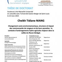 Soutenance thèse Cheikh Tidiane Niang à Marseille le 23 mars 2023 à 10h à l'IRD, 44 bd de Dunkerque, salle du conseil 