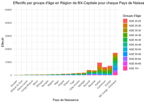 Population par Age et Pays de Naissance d'AfSS en région de Bruxelles-Capitale